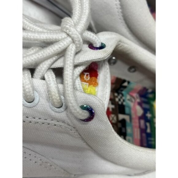 Men’s Sz 9.5 Sperry Shoes Rainbow Bottoms Peace Love LBGTQ White Pride STS23809 - Picture 5 of 14